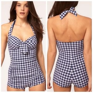 Anthropologie Seafolly boyleg maillot swimsuit gingham 12